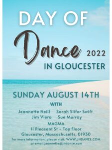 Day of Dance poster with even information over a beach image as a background