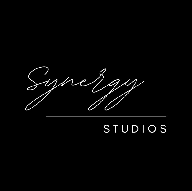 "Synergy Studios" written in white over a black background