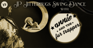 Event poster with image of a house and a moon with a femme-presenting person leaning on it.