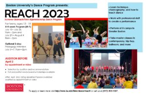 REACH posted with three photos from the REACH program performances and all the program information displayed.