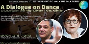 A Dialogue on Dance poster with event information and both speakers' headshots.