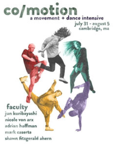 co/motion poster with intensive's dates and faculty names and artistic colorful dance photos of them forming a circle.