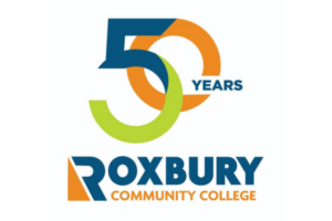 Roxbury Community College 50 years logo.
