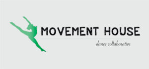 "Movement house dance collective" written beside an illustration of a dancer leaping with one leg up and arching back.