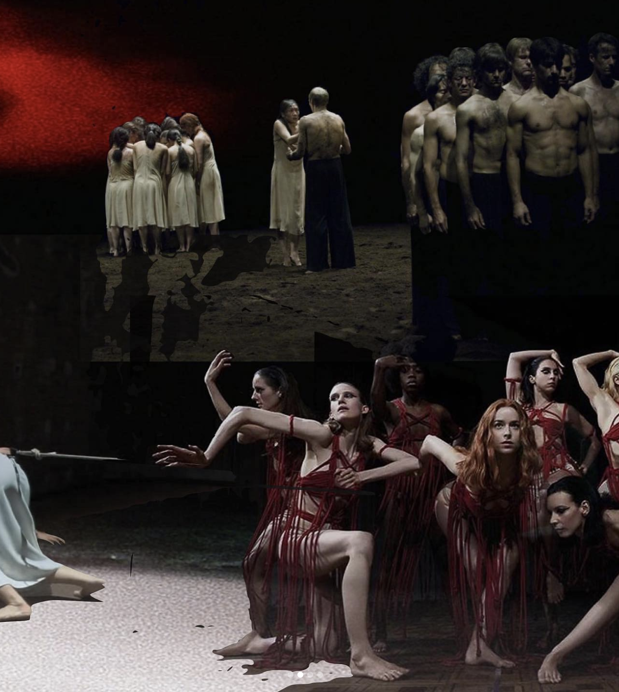 Collage of dance performers in creepy costumes.