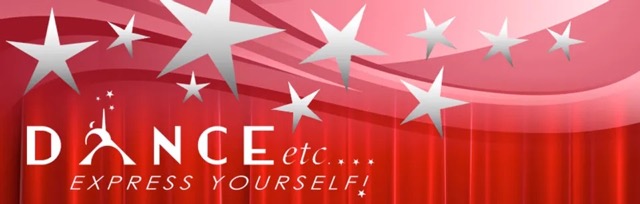 Dance Etc banner with red background and silver stars across the top.