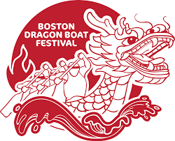 Dragon Boat festival logo with red dragon boat illustration.