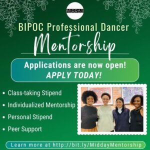 BIPOC Mentorship program poster with photo of previous mentees over a green background.