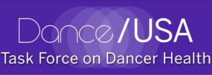 "Dance/USA Task Force on Dancer Health" written in white over purple background.