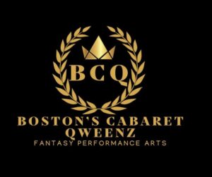 Boston Cabaret Qweenz golden logo over black background