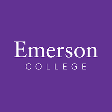 "Emerson College" written in white over purple background.
