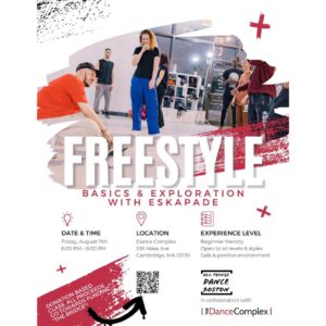Freestyle Basics & Exploration poster with image of a freestyle class and information about the event.