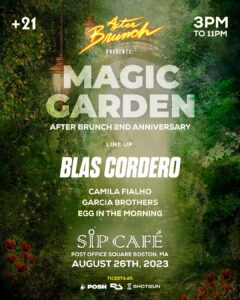 Magic Garden poster with event information in the center of a green forest.
