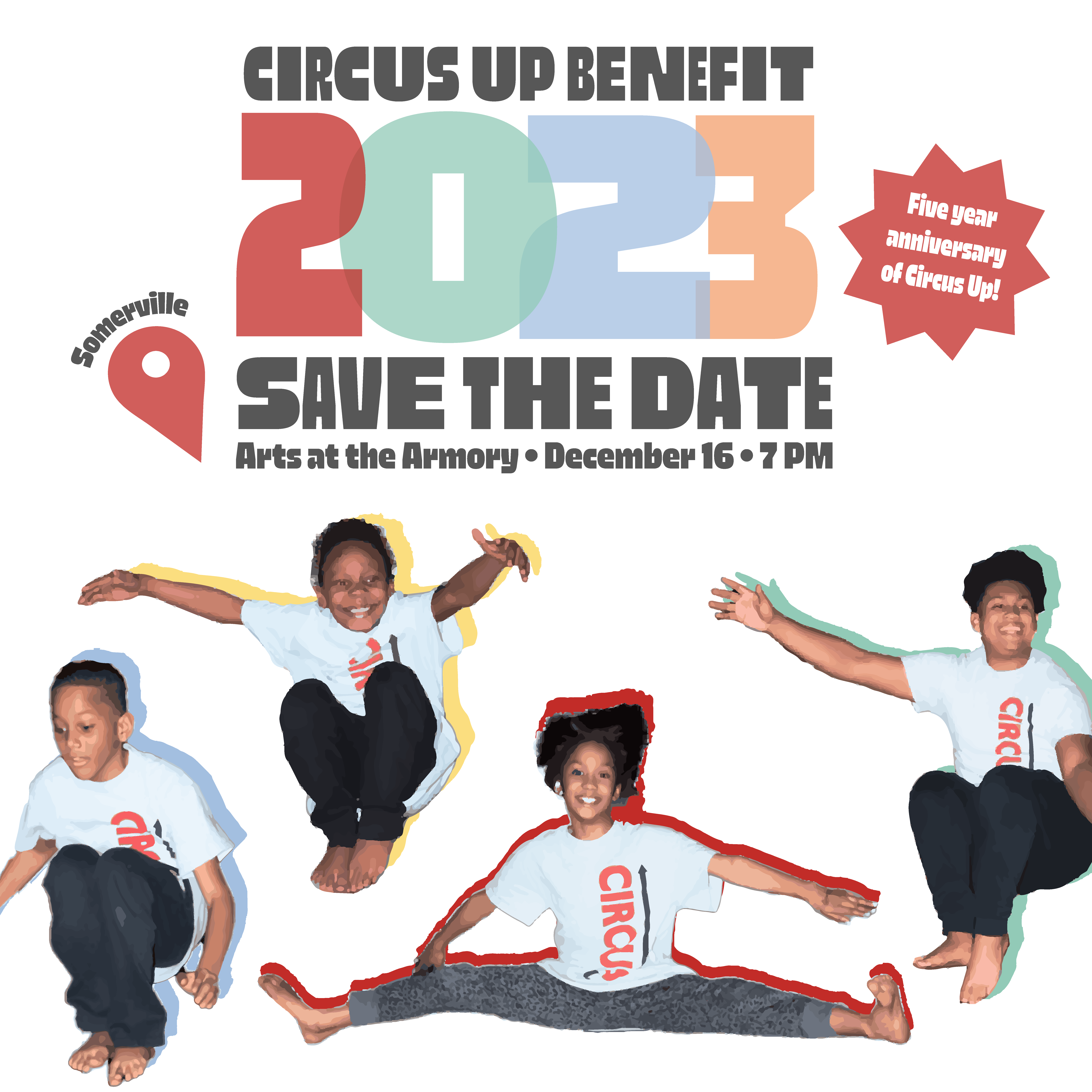 Event poster with photos of young circus artists