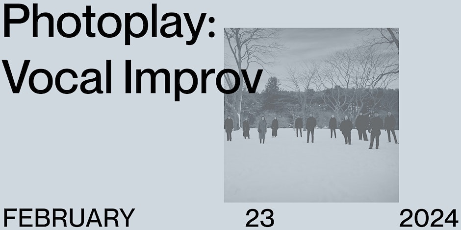 Event poster with photo of people standing in the snow and event date and name.