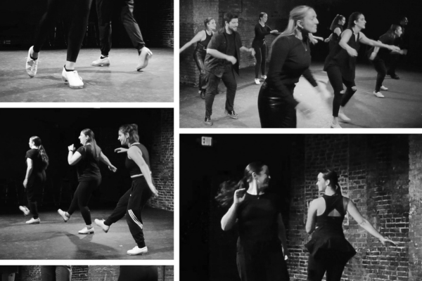 Collage of black and white images of Fourth Dimension Tap Company