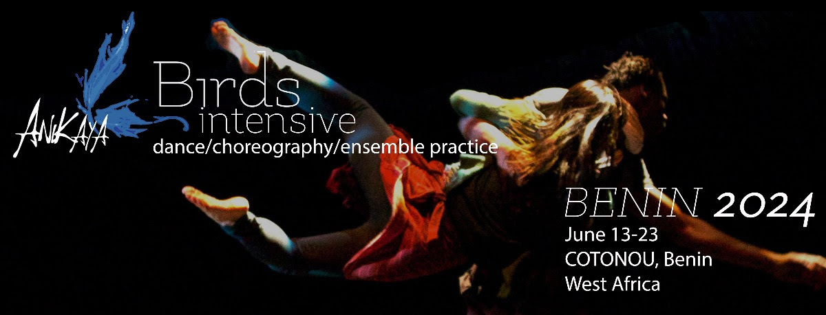 Birds intensive poster with information over photo of dancers