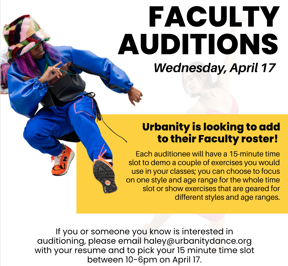 Faculty auditions poster with information about the job and how to apply