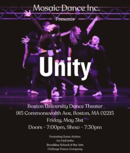 Unity poster with photo of previous performance and event information.