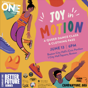 Joy in Motion poster with colorful illustrations of people dancing