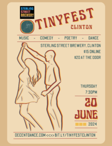 Tiny Fest poster with illustration of two people dancing together (one swirling the other around)