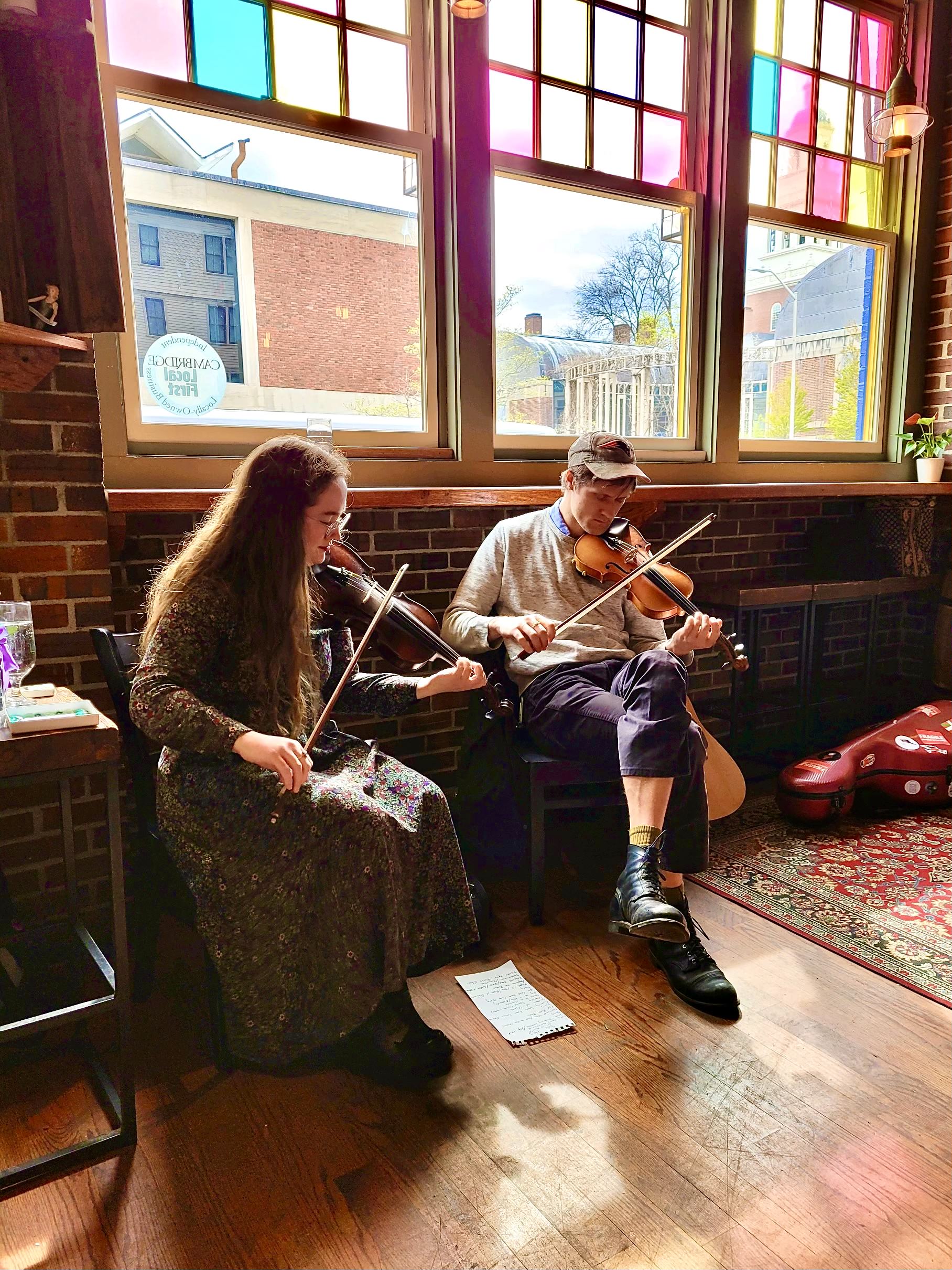 Gwen Johnston (fiddle) and Patrick Coppinger (cello and fiddle)