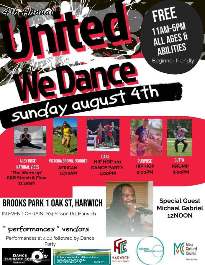 United We Dance poster with event information and photos of highlighted artists