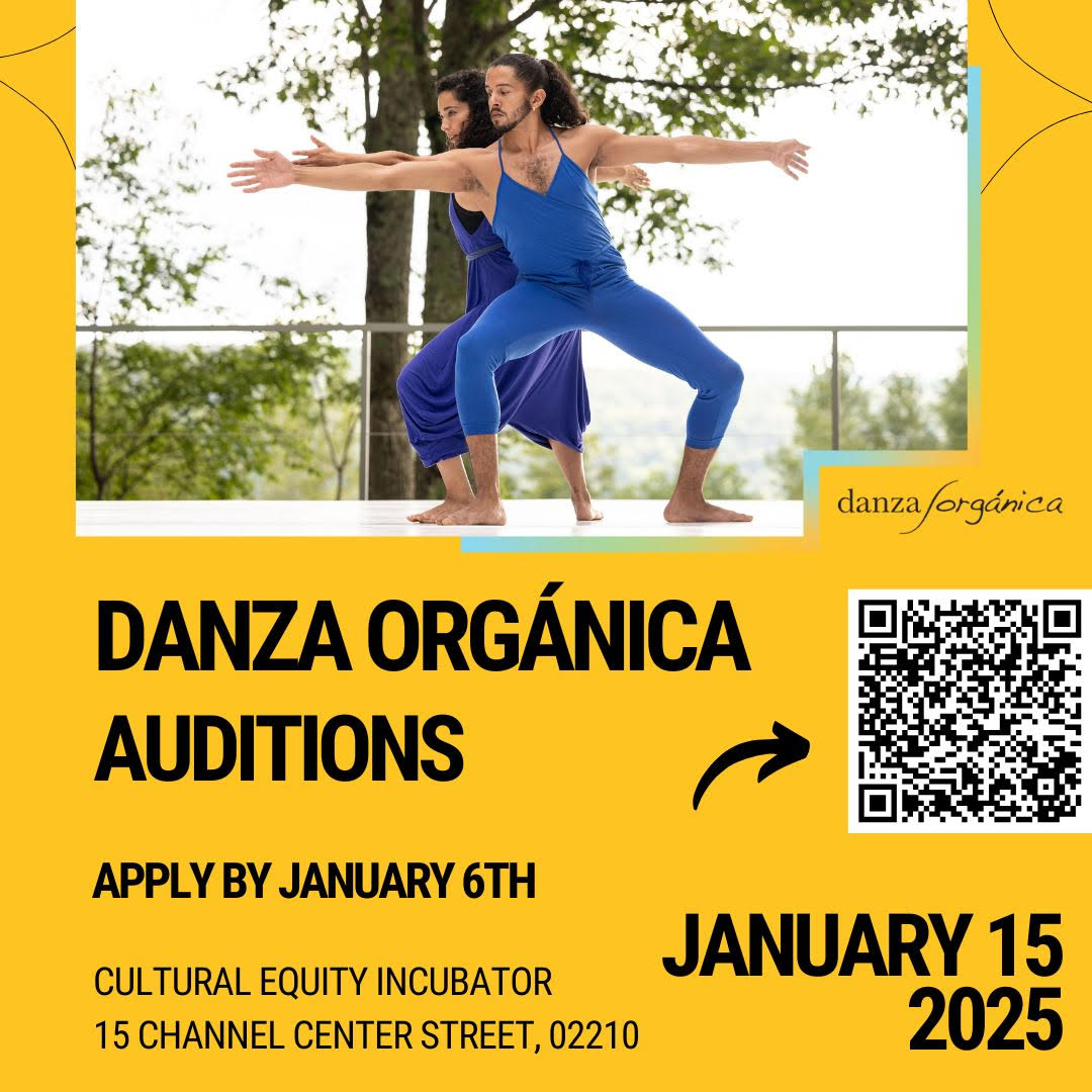 Audition notice for Danza Organica with QR code to register