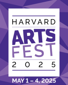 Logo for Harvard Arts Fest 2025 with purple geometric pattern in background.