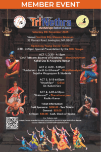 Event poster with text about the event and multiple small images of Indian classical dancers in various groups and poses.