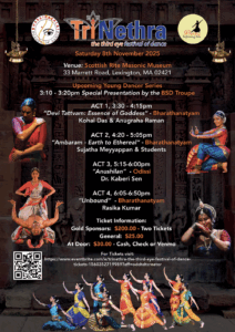 Event poster with text about the event and multiple small images of Indian classical dancers in various groups and poses.