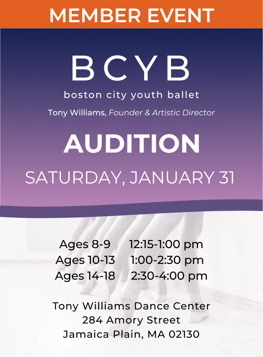 Poster with text information about audition time, location, etc.